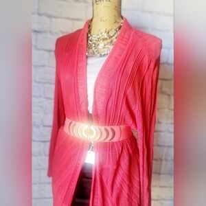 Chicos Women crocheted red long sleeve size 3 cardigan